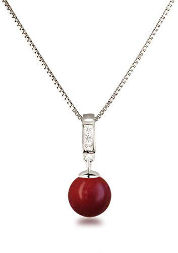 Schöner-SD Silberkette mit Anhänger Perle 10mm und Zirkonia 925 Silber rhodiniert Koralle-rot