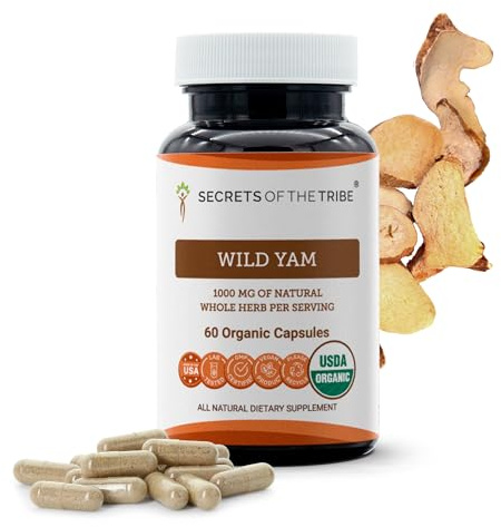 Secrets of the Tribe Wild Yam USDA Organic 60 Capsules | Made with Organic Vegetarian Capsules and Responsibly farmed Wild Yam (Dioscorea Villosa) Dried Root (60 Capsules)