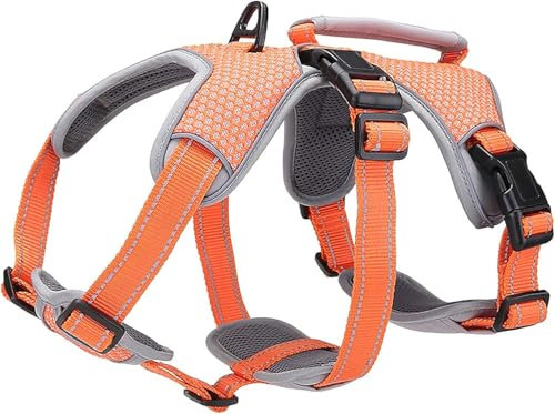 BELPRO Mehrzweck-Hundegeschirr, ausbruchsicher, kein Ziehen, reflektierend, verstellbare Weste mit strapazierfähigem Griff, Hundegeschirr für große/aktive Hunde(Orange, L)