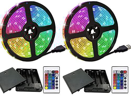 Battery Powered Led Strip Lights 20ft, Battery Operated Color Changing RGB Led Light Strip with 2 Buttons Remote,DIY Indoor and Outdoor Decoration