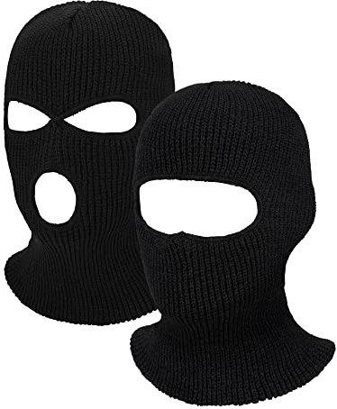 2 Gesichtshauben 1 Loch Gestrickt Sturmhauben 3 Löcher Skimaske Vollgesichtsabdeckung Balaclava für Erwachsene (Schwarz)