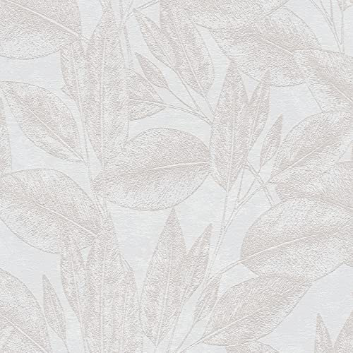Papier peint salon gris clair avec motif feuille | Tapisserie palmier grise pour couloir | Papier peint motif floral moderne chambre