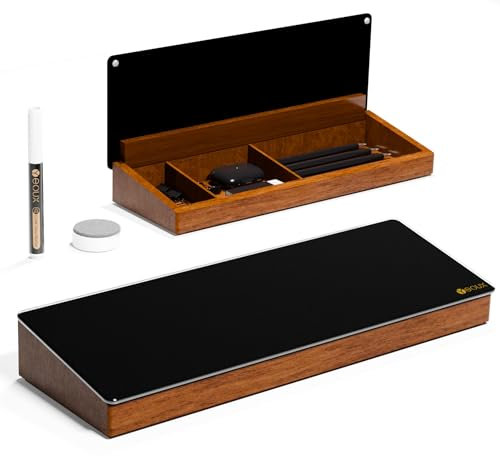 Whiteboard aus schwarzem Glas mit Holzorganisatoren für kleine Bürobedarf, Schreibtisch-Whiteboard mit Schublade für Heimbüro-Kabine, Zubehör im Lieferumfang enthalten Yeoux