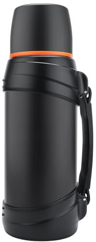 Olerd Bouteille isotherme 2 l - En acier inoxydable - Avec 2 gobelets - Isolation double paroi - Pour le camping - 24 h - Noir