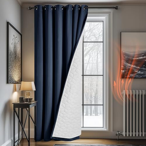 Deconovo Lot de 1 Rideau avec Voilage, Rideau Occultant Isolant Thermique Anti Froid, pour Salon et Chambre, 200×280 CM (Largeur x Hauteur), Bleu Marine