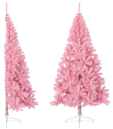 vidaXL Künstlicher Halb Weihnachtsbaum mit Ständer Christbaum Tannenbaum Dekobaum Kunstbaum Weihnachten Dekoration Weihnachtsdeko Rosa 210cm PVC