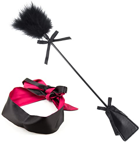 ANZII Erotik Augenbinde Augenmaske mitFederkitzler Tickler Gerte schwarz rot Massage Federstab Federn Bondage SM Deluxe Federkitzler 2 Stücke