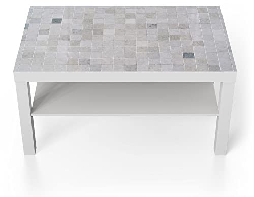 DEQORI Glastisch | weiß groß 90x50 cm | Motiv Fliesenwand aus Keramik | ausgefallener Beistelltisch aus Glas | Hochglanz Couchtisch fürs Wohnzimmer | moderner Couch Tisch mit Design