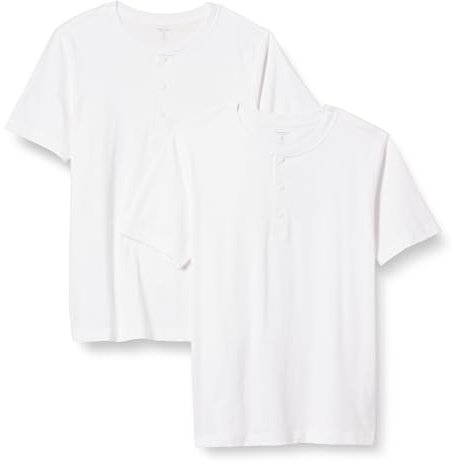 Amazon Essentials Men's Slim-Fit Short-Sleeve Cotton Henley T-Shirt, Pack of 2, White, L