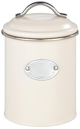 WENKO Aufbewahrungsdose Nero 1 Liter, Vorratsdose im Retro-Design zur luftdichten Aufbewahrung trockener Lebensmittel, aus lackiertem Metall mit beschreibbarer Applikation, Ø 11,5 x 16,5 cm, Beige