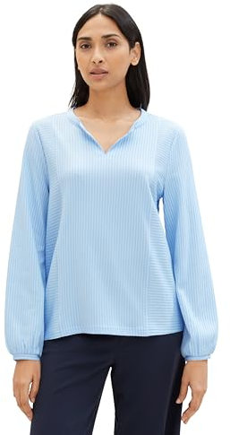 TOM TAILOR Damen Basic Bluse mit Streifen, 34913 - Blue White Thin Stripe, XS