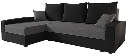 ALTDECOR Ecksofa mit Schlaffunktion und Bettkasten, Polstercouch in L-Form links angeordnet, rückenecht gepolstert, ideal als Gästebett - CHIEV - 231x140x90cm Dunkelgrau/Grau