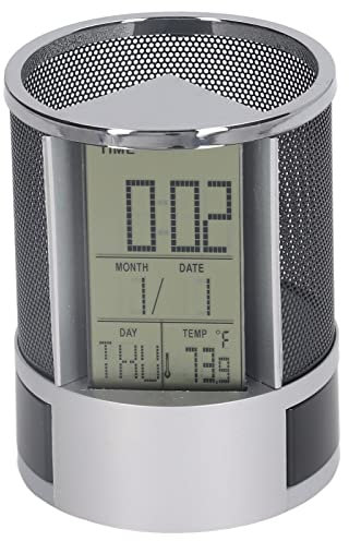 Miskall Stifthalter, Innovativer Wecker-Stift-Organizer Für Schreibtisch, Ewiger Kalender, Stifthalter, Multifunktionale Elektronische Uhr, Stifthalter, Schwarz