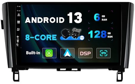 SXAUTO [6GB+128GB] Android 14 IPS Autoradio Per Nissan Qashqai J11 X-Trail T32 Rogue (2014-2018) Radio GPS Navigation - CarPlay/Android Auto - Camera + MIC - DAB Volante 360-CAM - 2 Din 10.1 Pollici