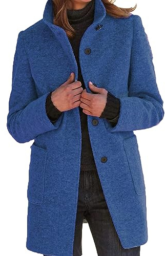 xxxiticat Cappotto da donna in misto lana monopetto caldo colletto alto lungo giacche blazer trench con tasche S-3XL