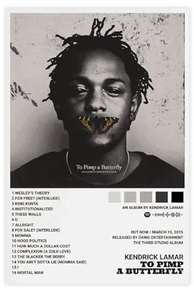 AmAzwi Kendrick Lamar Poster To Pimp A Butterfly Album Poster Leinwand Poster Wandkunst Dekor Druck Bild Gemälde für Wohnzimmer Schlafzimmer Dekoration ungerahmt 20 x 30 cm