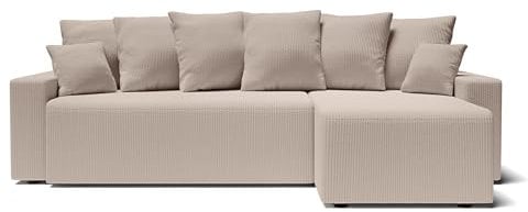 BAÏTA Ecksofa Alma 4-Sitzer, ausklappbar, aus grauem Cord