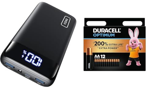 INIU Power Bank, 20000mAh Fast Charging Portable Charger, 22.5W Powerbank with USB C Input & Output & Duracell Optimum AA Batteries (12 Pack) - Alkaline Batteries 1.5V - Up To 200% Extra Life
