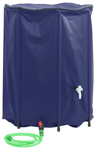 vidaXL - Foldable Water Tank 1350L with Tap & Outlet Valve, Durable PVC Blue Rainwater Storage Container with Mesh Cover