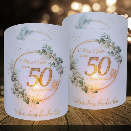 16 Windlichter 50 Geburtstag Tischdeko 50 Happy Birthday Tischdeko 50 Geburtstag Männer Deko 50 Geburtstag Frauen Deko, Teelichter oder Kerzen