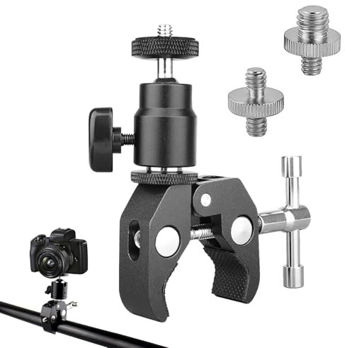 Getyjoe Super Clamp, Treppiede con Morsetto con Braccio a Testa Sferica a 360° con Filettatura da 1/4 e 3/8 per Fotocamera, Supporto Microfono, Luci a LED