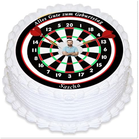 Tortenauflleger Dartscheibe, Motiv 02, personalisiert mit Ihren Foto und Text Tortenaufleger Geburtstag Fondant Tortenaufleger Dart, Geburtstag