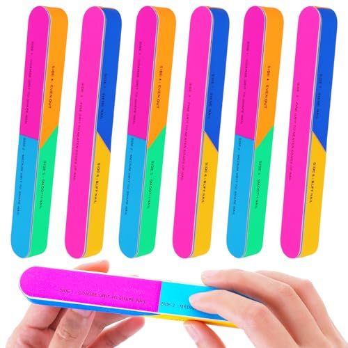 Gjinxi 7 Way Nail Buffer, 6pcs Nail Buffers Blocks Seven Sides Polisher Professional Nail Art Tool Emery Boards 120/240/600/3000/6000 Grit, Fingernail Files Buffer for Nature Nails Upgraded Polisher