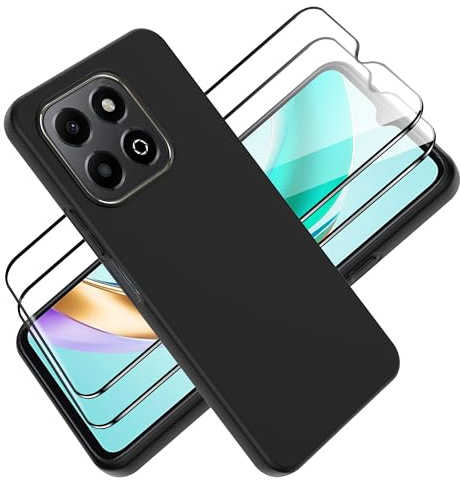 Tieeyivv Custodia per Honor X6B Cover, Vetro Temperato Pellicola Protettiva Case Custodia Matte Sottile in TPU Morbido, Cover Protezione Anti-Caduta- Nero