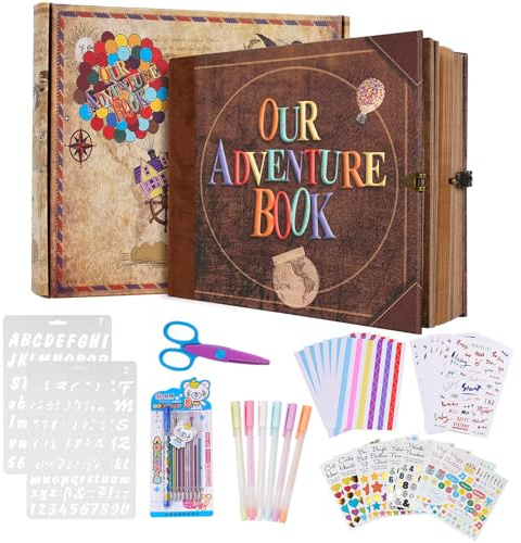 Our Adventure Book Scrapbook Photo Album with 146 Pages Embossed Words Hard Cover Travel Scrapbook, Memory Scrapbook Supplies, For Anniversary Wedding, Valentines' gifts, Christmases etc, 22 x 19cm