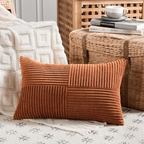 FDTERN 1 Stück Rostrot Kissenbezug 35x60 cm Weich Kordsamt Kissenbezüge Kissenhülle Dekokissenbezug Sofakissen Dekokissen Boho Deko für Sofa Schlafzimmer Wohnzimmer Balkon (Ohne Kissenfüllung)