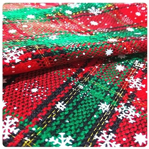 BrightGlow Stoff Meterware Karo Weihnachtsstoffe mit Schneeflocken Weihnachten Muster Stoff-Quadrate Dekorationsstoff mit Gingham-Muster Nähstoff DIY Stoff Karierter Stoff zum Nähen 1# 300X145cm