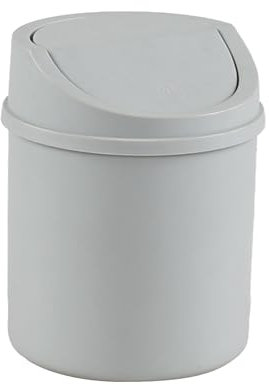 Knifefish 2 L Plastic Mini Trash Bins with Lid, Desktop Countertop Swing Top Bin, Grey