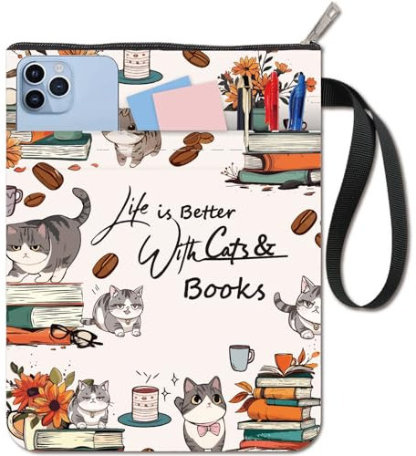 CRASPIRE Cat Book Sleeve Flower Book Covers Book Protector for Paperbacks Washable Fabric Cloth Book Cover with Zipper and Extra Sleeve Pocket for Book Lovers Classmate Gifts