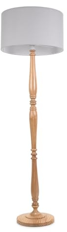 ValueLights | Traditional Light Wood Candlestick Floor Lamp with Grey Fabric Drum Shade for Living Room | Floor Lamps, Home Décor & Improvement Essential | Included LED Bulb