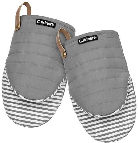 Cuisinart Mini Oven Mitts – 5.5” x 8” Heat-Resistant Kitchen Mitts for Oven with Non-Slip Printed Silicone, Cotton Filling, and Faux Leather Loop – Durable Oven Mitt Set for Cooking & Baking (Horizon)