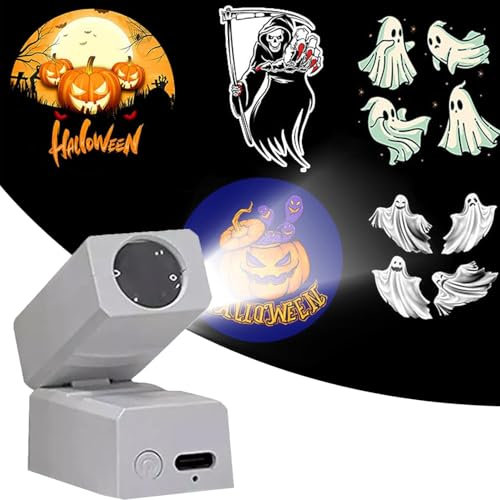 Halloween Projector, Halloween Window Projector, Mini Halloween Projection Lamp, Rechargeable Halloween Projector Lights With 5 Projection Film, Halloween Projector Lights Indoor, Energy Class A++