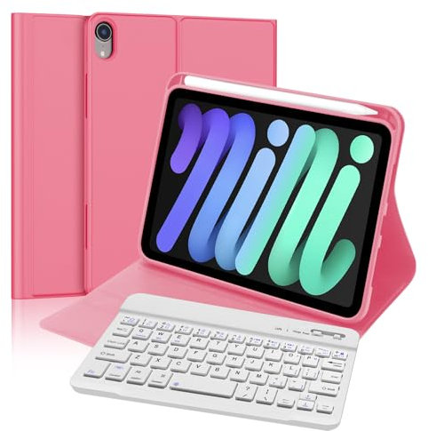 FOGARI iPad Mini A17 Pro 2024 /iPad Mini 6 2021 8.3'' Keyboard Case, Slim Smart Case with Detachable Bluetooth Keyboard, Red