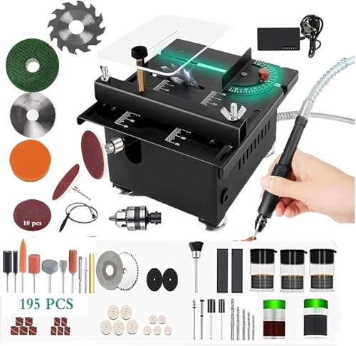 Generic Small Table Saw, Miniature Table Saw for Crafts, 8cm Blade, 200W, 6000RPM, Multi-Function Tool with Sanding Discs