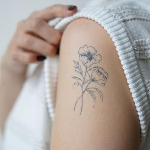Inkster Tattoo -Geburtsblume Aug Mohnblume - vegane & wasserfeste Temporäre Tattoos für Erwachsene - EU-Kosmetikzertifizierte Farbe - revolutionäres 2 Wochen Tattoo | Premium Klebetattoos