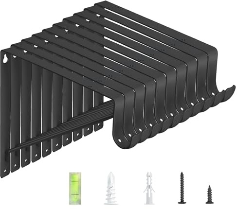 10-Pack Closet Rod Bracket, 10.8x10.8Inch Closet Shelf Brackets Heavy Duty Wall Mounted, Matte Black Steel Closet Rod Support Brackets Holder, 300 Lbs Load Capacity with Anchors Screws