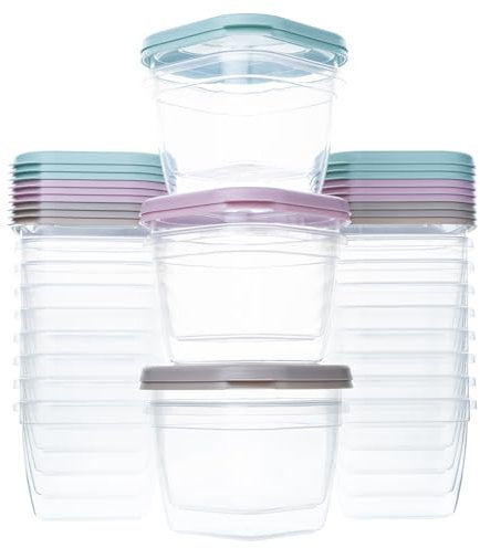 QILZO Pack de 24 Fiambreras de Alimentos 480ml, Recipientes de plástico para comida, Sin BPA, Recipiente Apto para Microondas, Lavavajillas, Congelador, Recipientes con Tapa