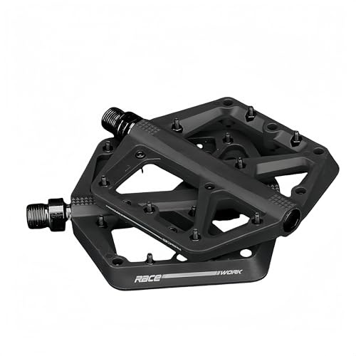 Icreopro FP579 Mountainbike Flat Pedale - Ultra-breiter, rutschfester Nylon-Verbundstoff, 8 Pins pro Seite, DU-Lager + Chromoly-Spindel (364g/Paar)
