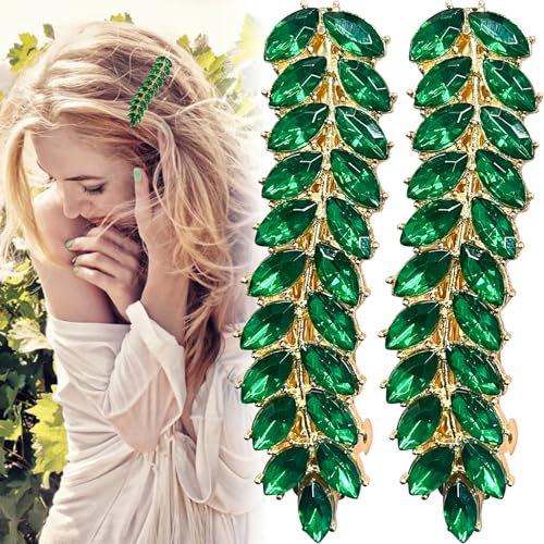 4Pcs Rhinestone Leaf Hair Clips, Green Rhinestone Hair Clip Crystal Hair Clips Bride Bridesmaids Wedding Hair Accessories for Women Girls