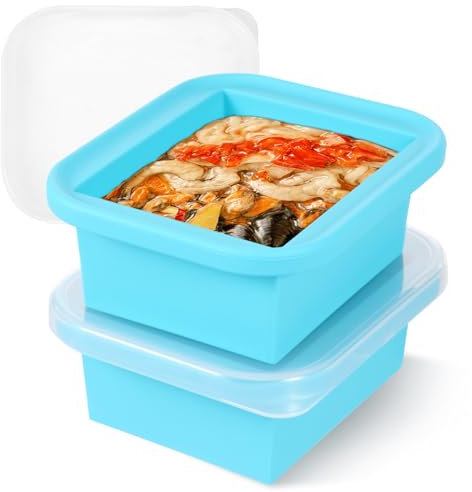 2 Pcs Silicone Freezer Trays, 2 Cup 500ml Silicone Soup Freezer Cube Molds with Lid, Easy Meal Prep, Freezing Mould & Food Storage Containers for Sauce & Broth & Leftover