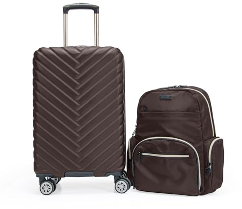 Kenneth Cole REACTION Women's Madison Square Hardside Chevron Expandable Luggage, Chocolate Brown, 2-Piece (20 Carry On + Sophie Backpack), Women's Madison Square Hardside