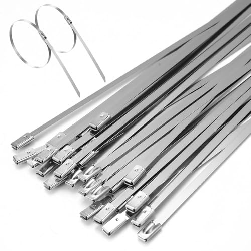 100 PzFascette Metalliche Stringitubo, 4,6 x 300 mm Fascette Stringitubo, Fascette in Acciaio Inox Autobloccanti con Fermo a Sfera in Acciaio per Requisiti di Legatura Tubi Scarico Interne Esterne