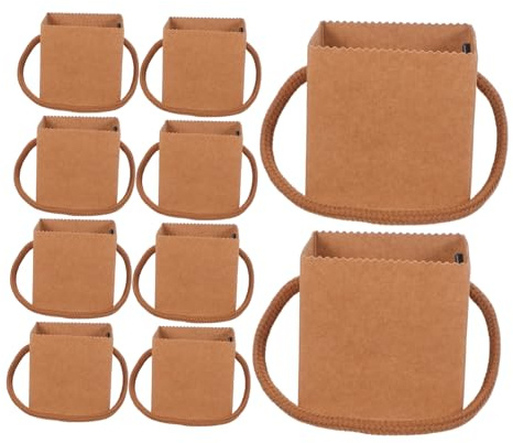 Anneome 50pcs Paper Carrier Bag Small Bags Kraft Flower Wrapping Kraft Paper Hand-held Bouquet Flower Square Mini Storage Succulent Pot Wraps Light Brown