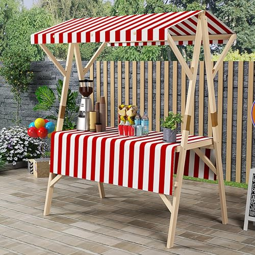 VOLDAX Marktstand Imbisswagen Marktstand-Display Aus Holz, Süßigkeiten/Eis-Verkaufsstand mit Markise Faltbare Bauernmarktstände for Straßen/Bauernmärkte(Red,150cm/59in)