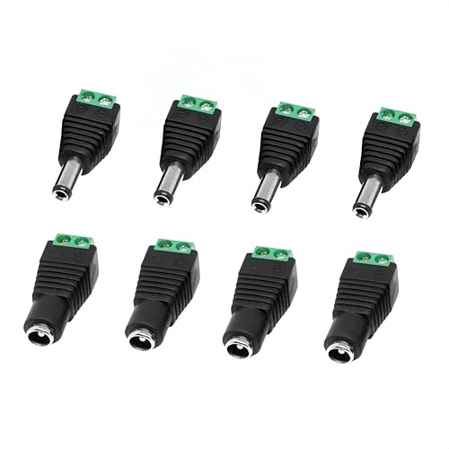 JZK 8 PCS 5.5mm x 2.1mm DC power adaptor connector, male and female screw terminal connector, DC plug and jack adapter for CCTV security camera, LED strip light, router (4 female + 4 male)