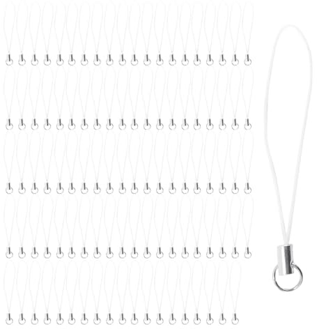 Alide 100Pcs White Phone Lanyard Strap Mobile Phone Charm Cord for Keyrings Cards Pendants USB Drives Accessories
